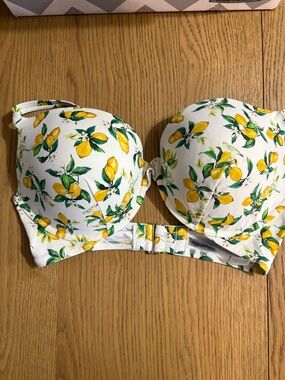 Victoria's Secret White Lemon Print Strapless Bikini Top